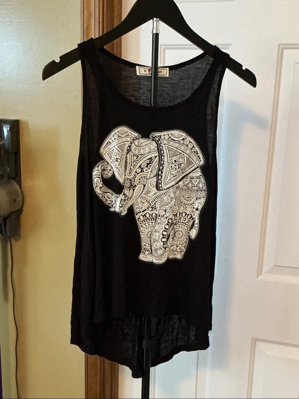Boho Elephant Print Black Tank Top - Women